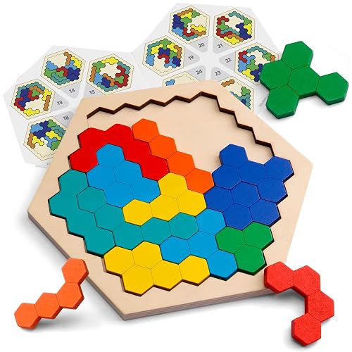 Coogam Wooden Hexagon Puzzle for Kid Adults - Shape Pattern Block ...