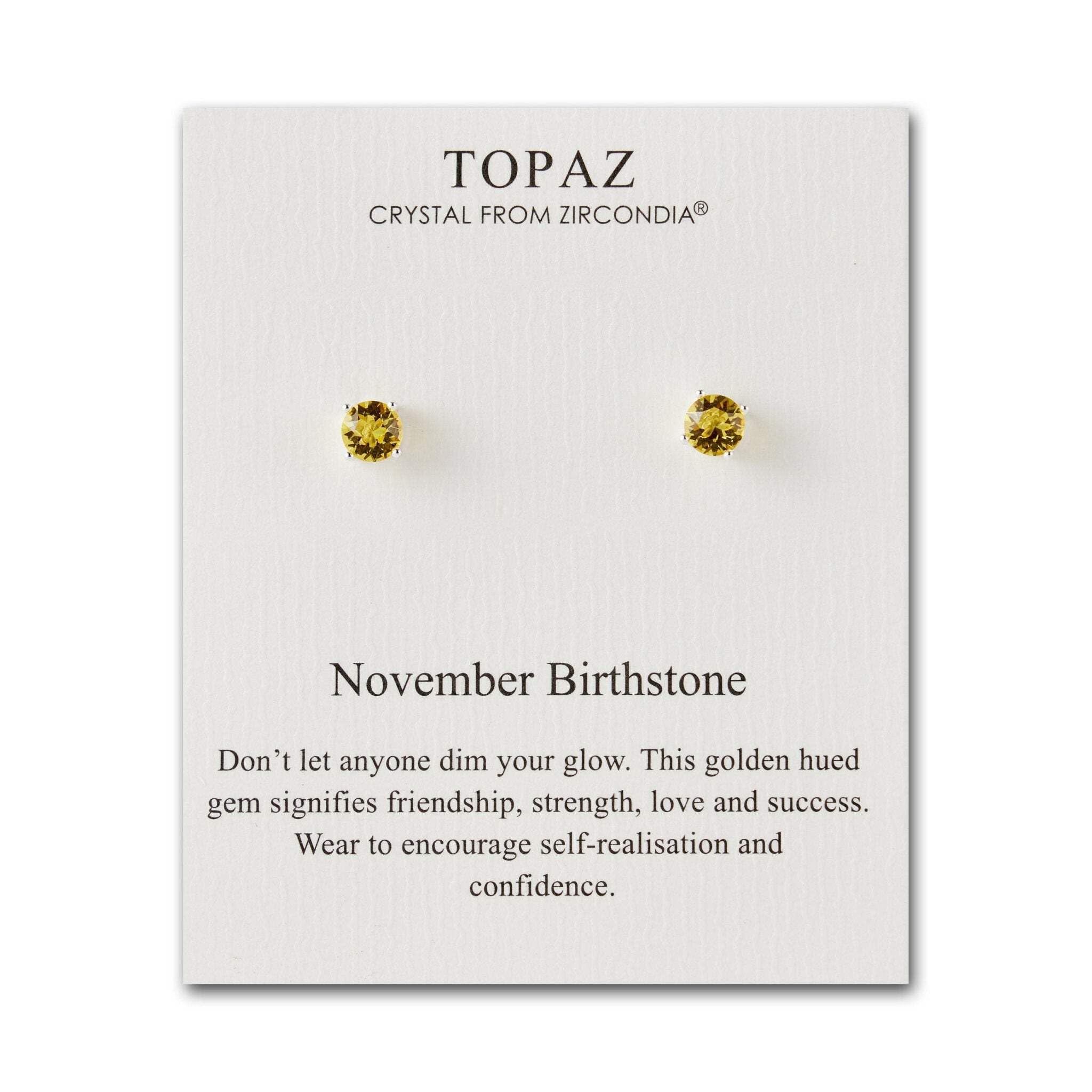 Philip Jones November (Topaz) Birthstone Earrings Created with Zircondia® Crystals