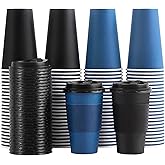 SIUQ 100 Pack 16 oz Disposable Coffee Cups with Lids and Sleeves, To Go Paper Cups, Hot & Cold Drinking Cups for Tea, Coffee, Water, Hot Chocolate, Paper Coffee Cups Ideal for Home,Cafes,Store