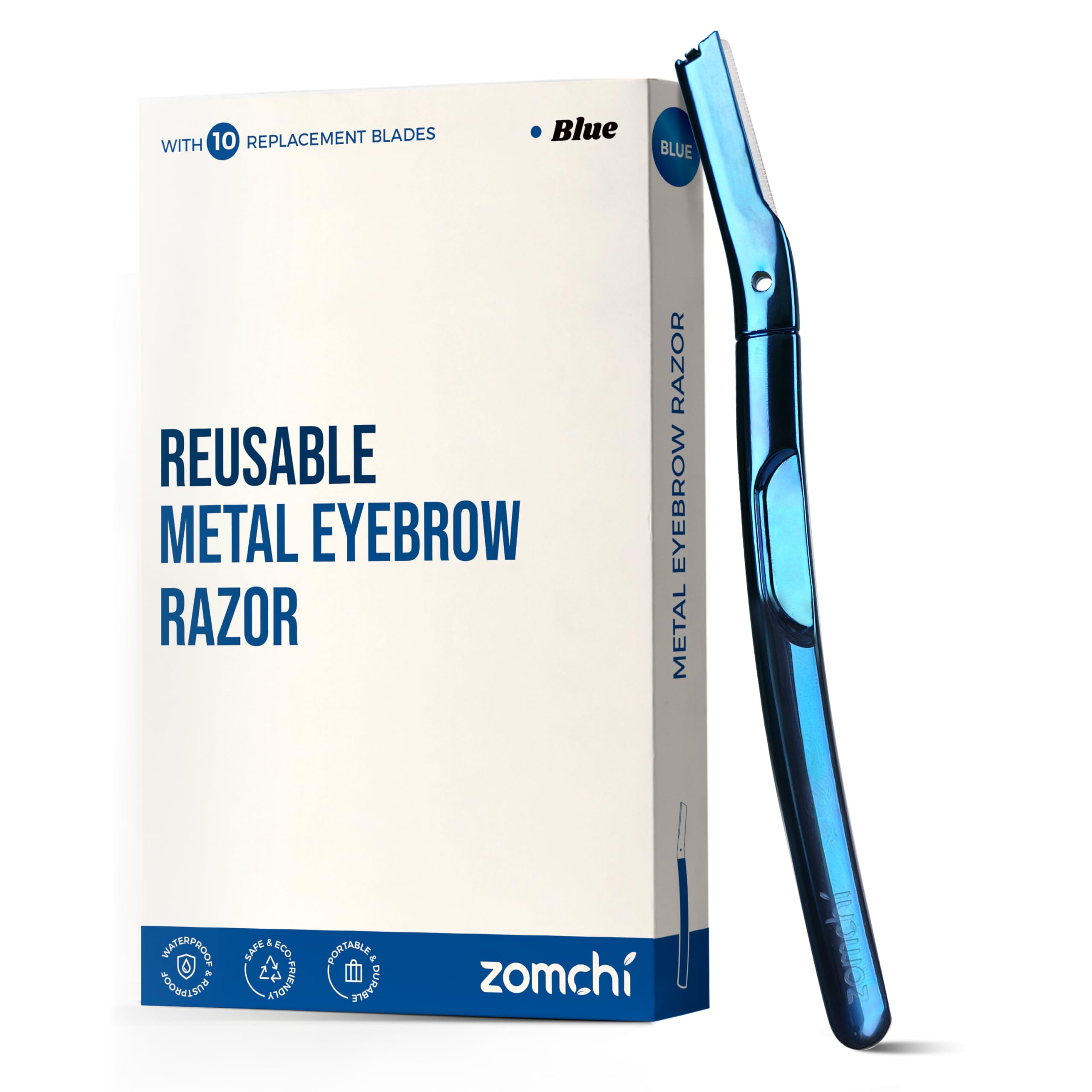 ZOMCHI Dermaplaning Tool for Face, Eyebrow Shaper for Women and Men, Precision Silicone Cover, Reusable Metal Handle - Blue