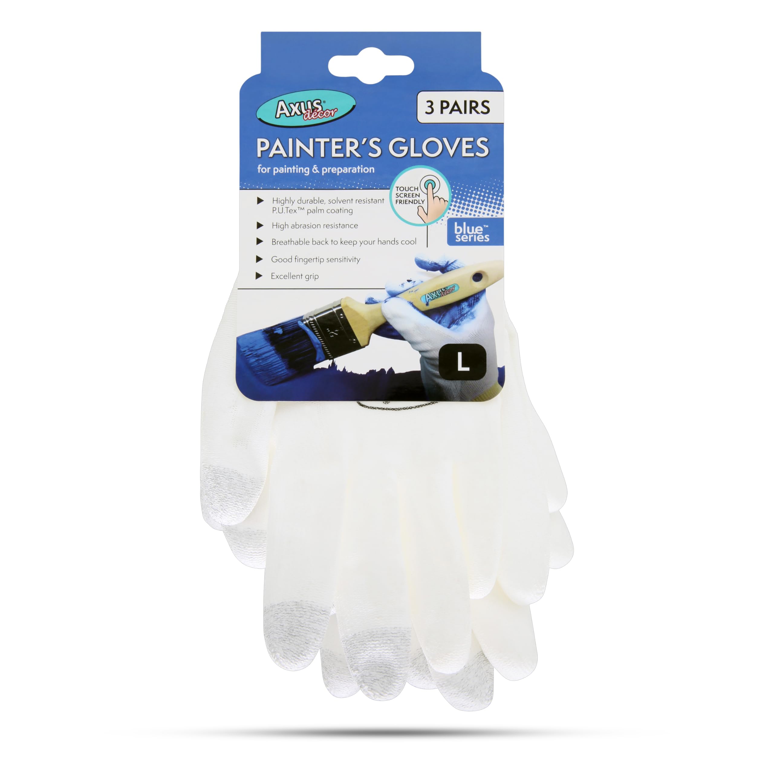 Axus Decor Painter's Gloves (Blue Series)- Large, Pack of 3, Working Gloves With PU Coated on Palm and Fingers, Lightweight & Breathable Decorating Gloves for Painting, Decorating Tasks and Duty Work — image 1