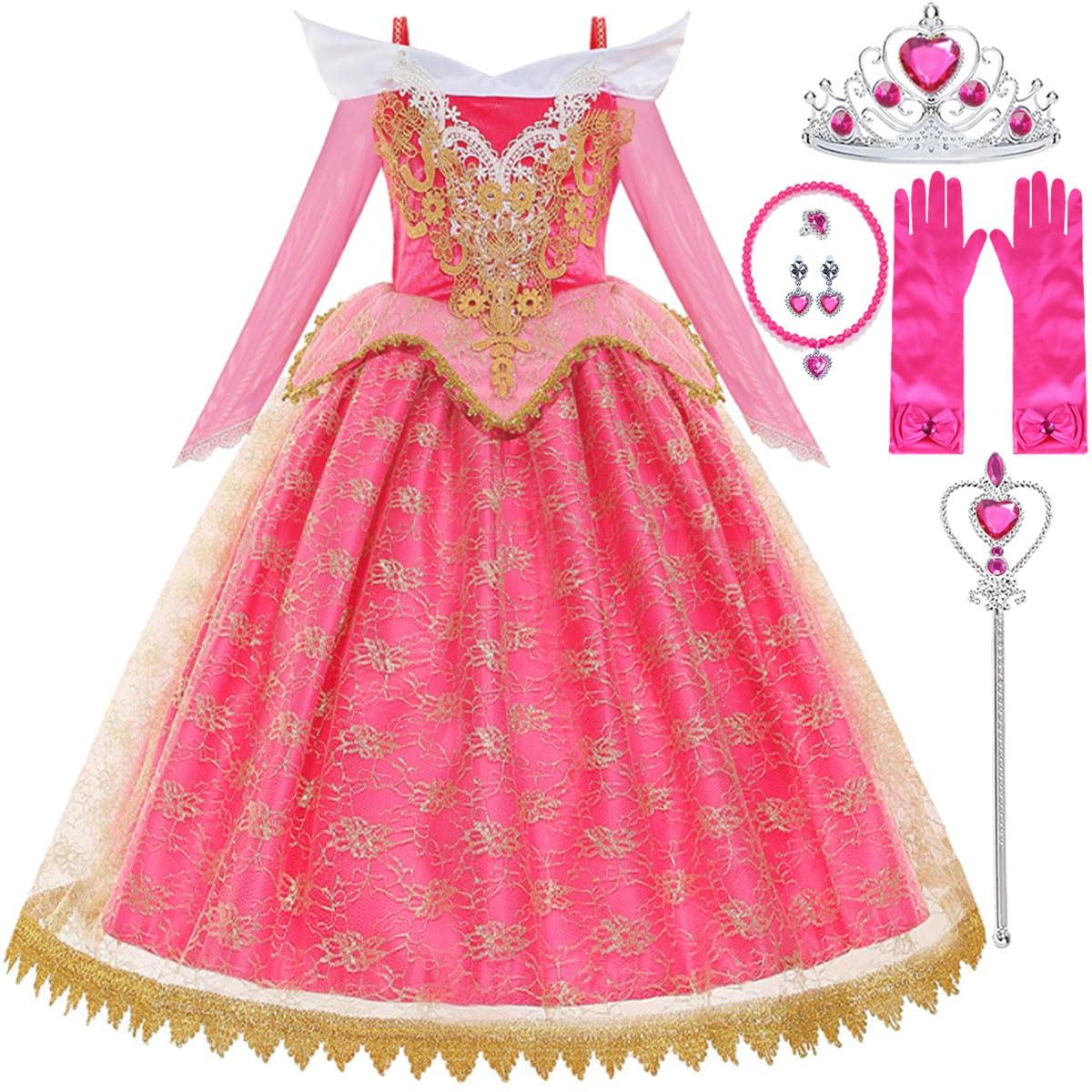 LiUiMiY Girls Pink Princess Costume Halloween Carnival Cosplay Party Dress Up, 4-5 Years (Tag 120)