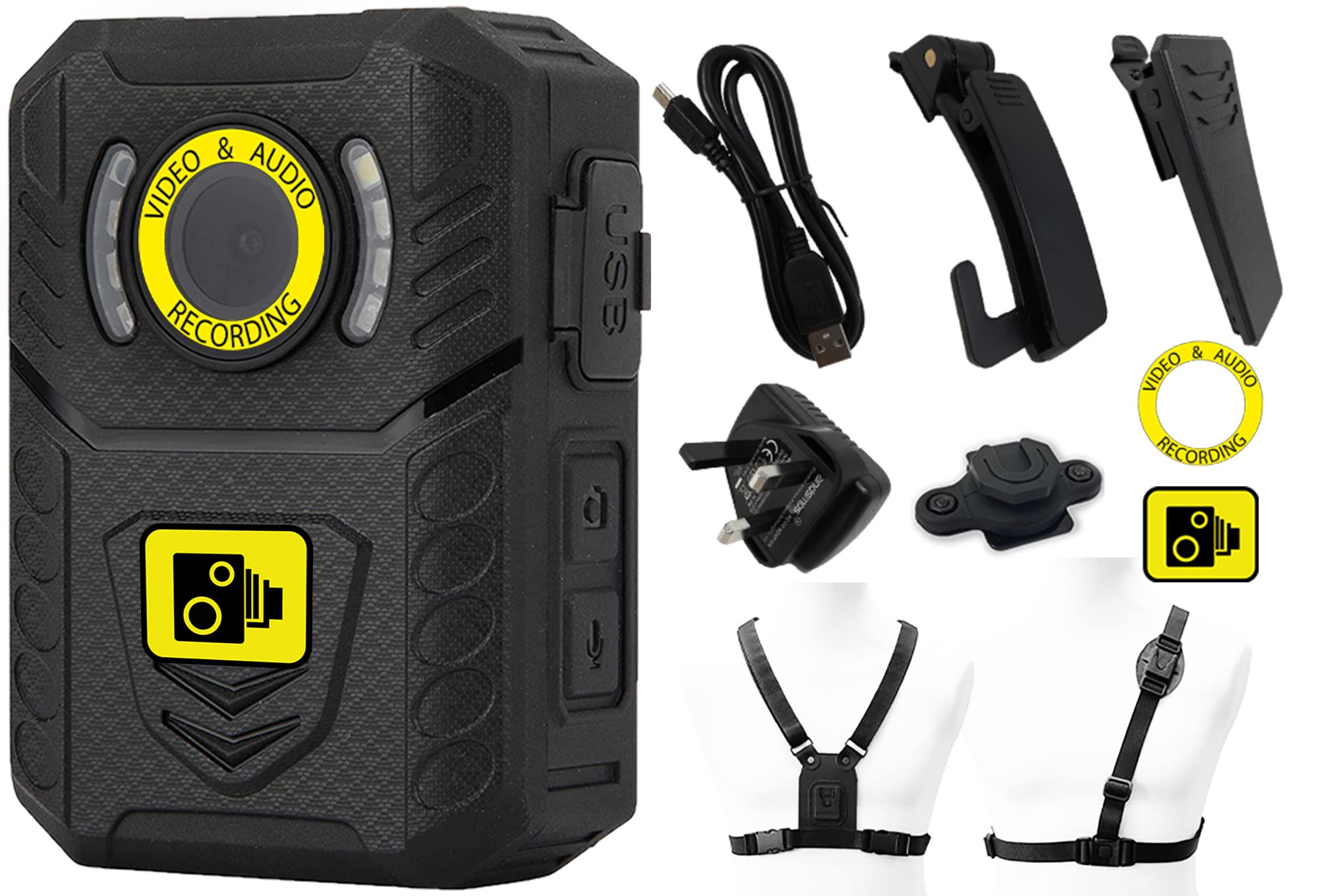 Brifield Professional BR3 Body Camera - QHD 1440p, 128GB Memory Card, Night Vision | Body Cam, Body Worn Camera, Body Cameras | Includes Klickfast Klick Fast Shoulder Harness & Stud