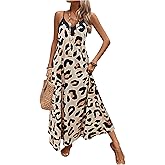 SweatyRocks Women's Leopard Print Spaghetti Strap Maxi Dress V Neck Summer Long Cami Dress