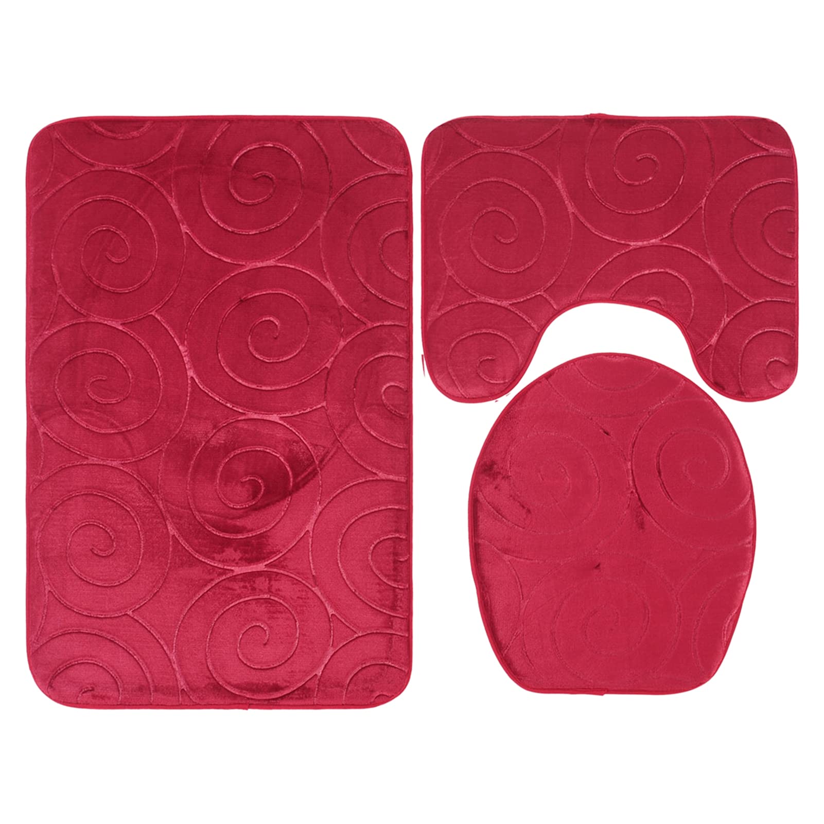 Bath Rug Set, Bathroom Bath Mats Non Slip Bath Rug Toilet Mats for 3 Pieces, Toilet Lid Cover Floor Mats Bathtub Side Absorbent Carpets (Red)