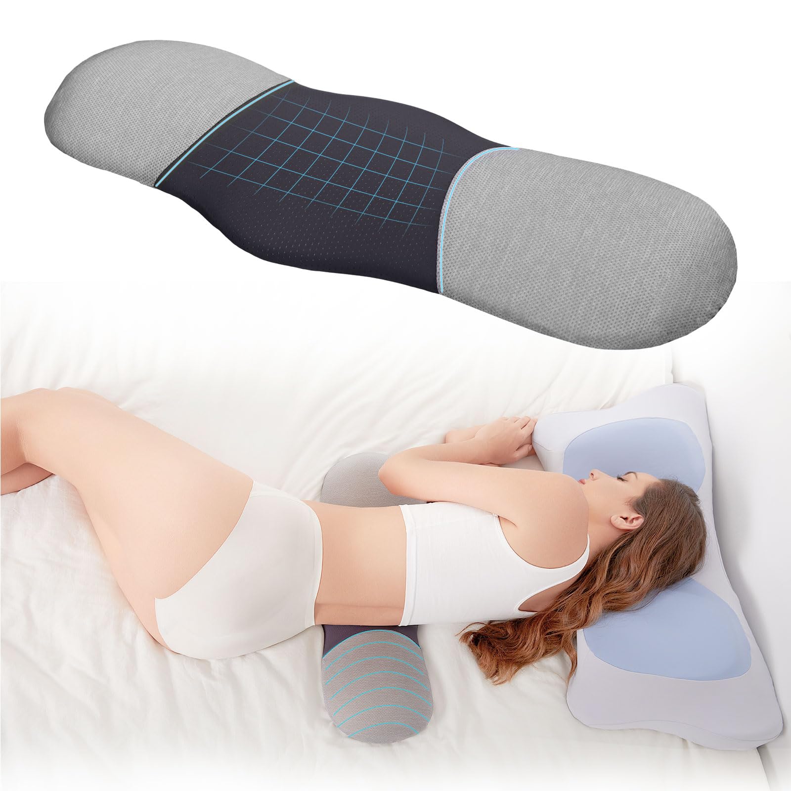Photo 1 of Bespilow Lumbar Support Pillow for Bed,Ergonomic Memory Foam Lower Back Pillow for Sleeping,Waist Pillow for Sleep,with Skin-Friendly,Cooling,Breathable&Washable Cover.