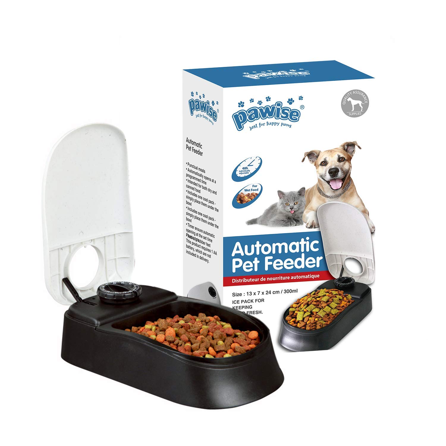 PAWISE Automatic Pet Feeder for Dogs and Cats, Food Dispenser Station with Timer, 100% BPA Free, Dishwasher Safe, Great Gift Ideas