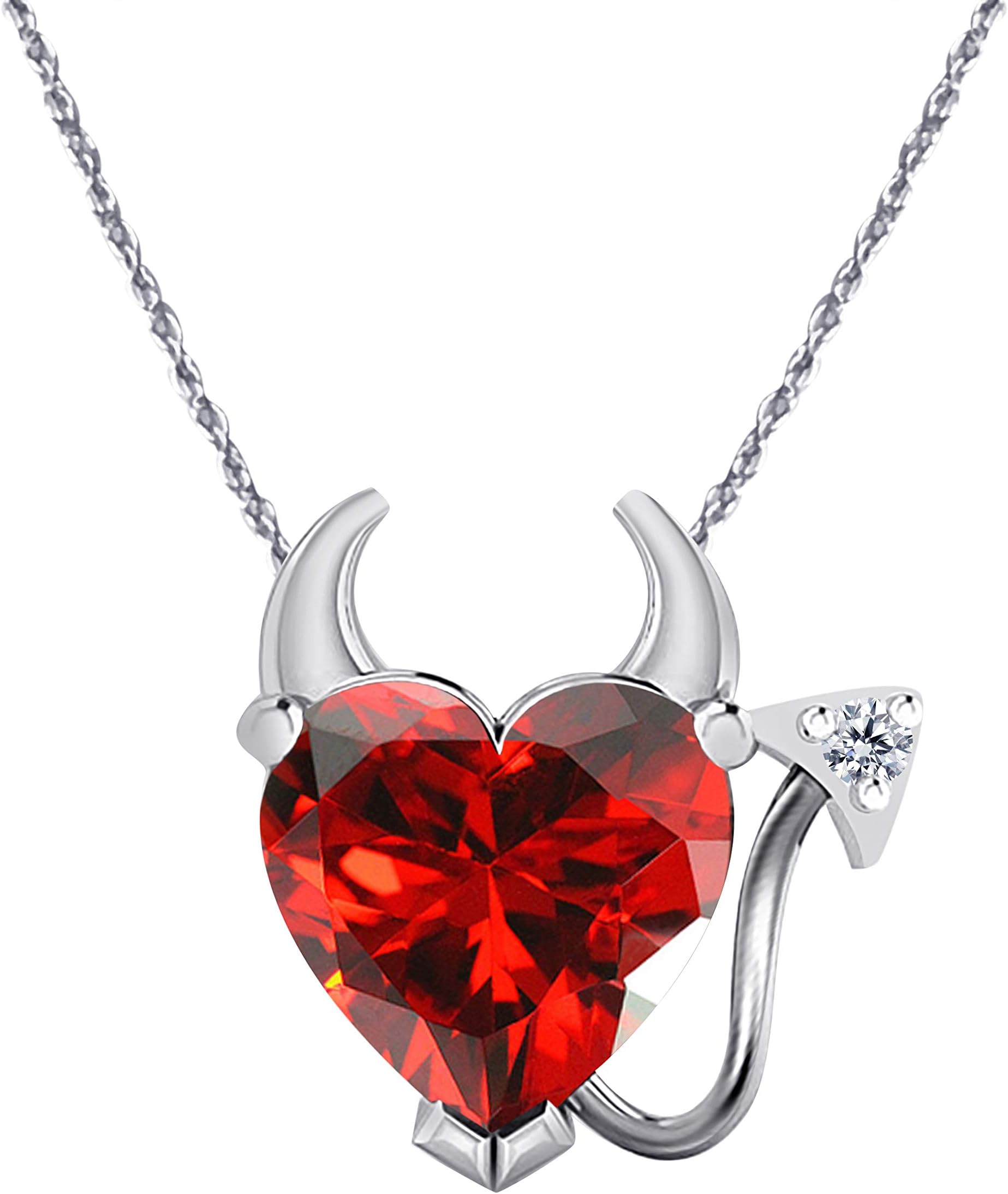 DS Jewels Women's 14k Gold Plated Alloy 1.50 CT Heart Cut Created Garnet Devil Heart Shaped Pendant 18 Inches Chain Necklace