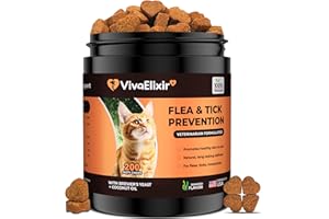 VIVAELIXIR Flea & Tick Treatment for Cats – Natural Flea, Tick & Mosquito Prevention with Brewer’s Yeast, Coconut Oil – Skin & Coat Health, Immune Support – Vet Formulated 200 Chews