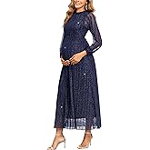 AISWI Maternity Sparkly Dress Halter Neck A Line Long-Sleeve Raglan Pregnancy Dresses Semi Formal Baby Shower Photoshoot