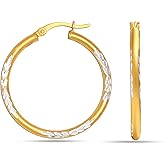 LeCalla 925 Sterling Silver Two-Tone Three-Tone Hoop Earrings | Round Shape Polished Italian Diamond-Cut Twisted Earring Hoops for Women