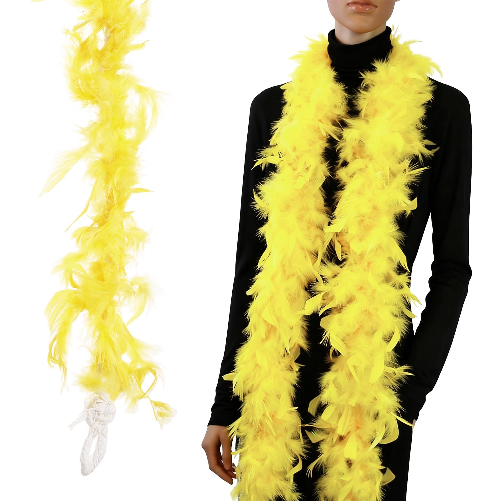 PATIKIL 40g 2 Yards Feather Boa, Costume Turkey Chandelle Feathers Boa for Crafting Dancing Wedding Party Dress Up Christmas Decoration, Yellow