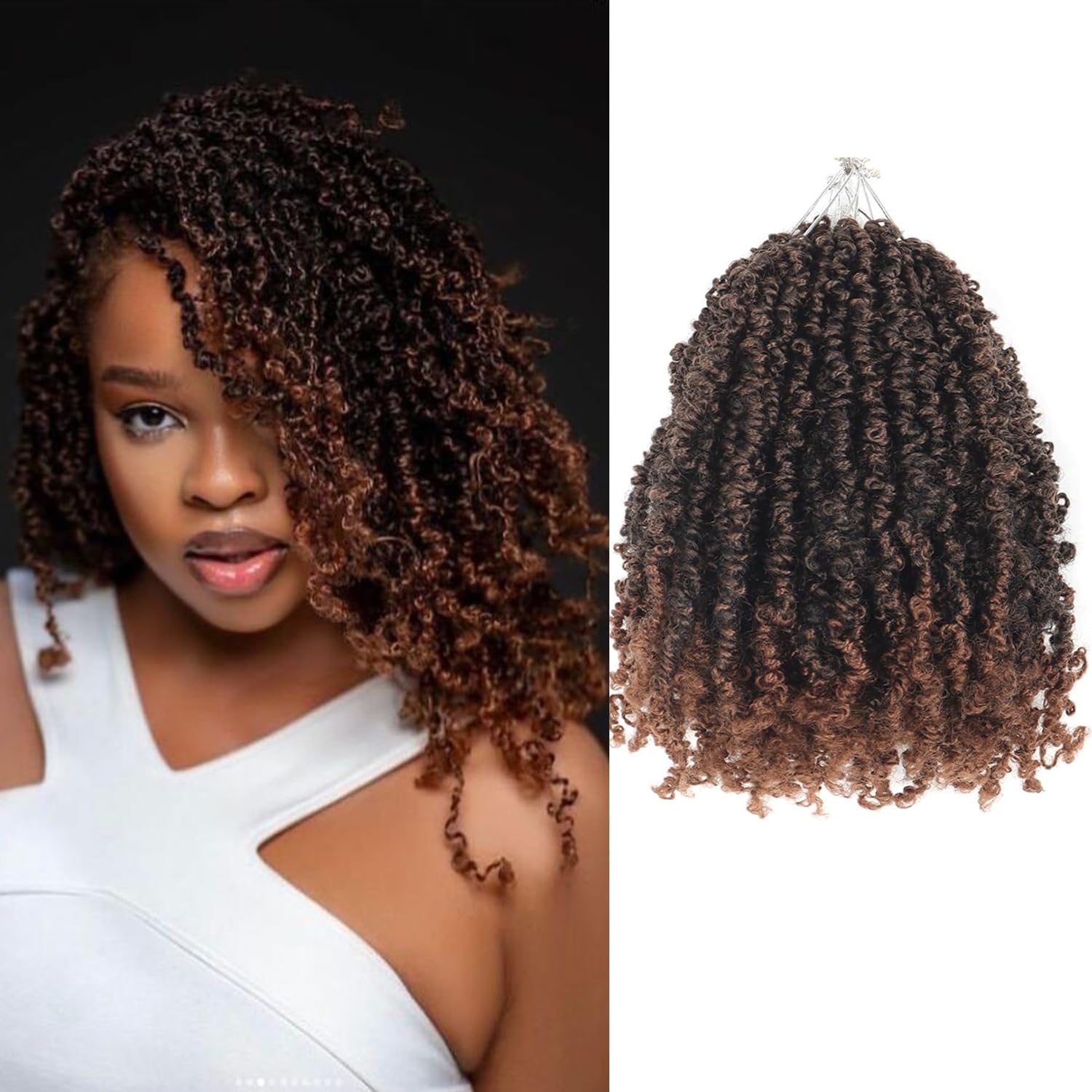 Alaleibaby 9 Packs Yanky Twist 10 inch Crochet Hair Pre-Twisted Curly Braiding Hair Extensions Pre-looped brown Yanky Twists Hair with Curls (T30#, 10 Inch (Pack of 9))