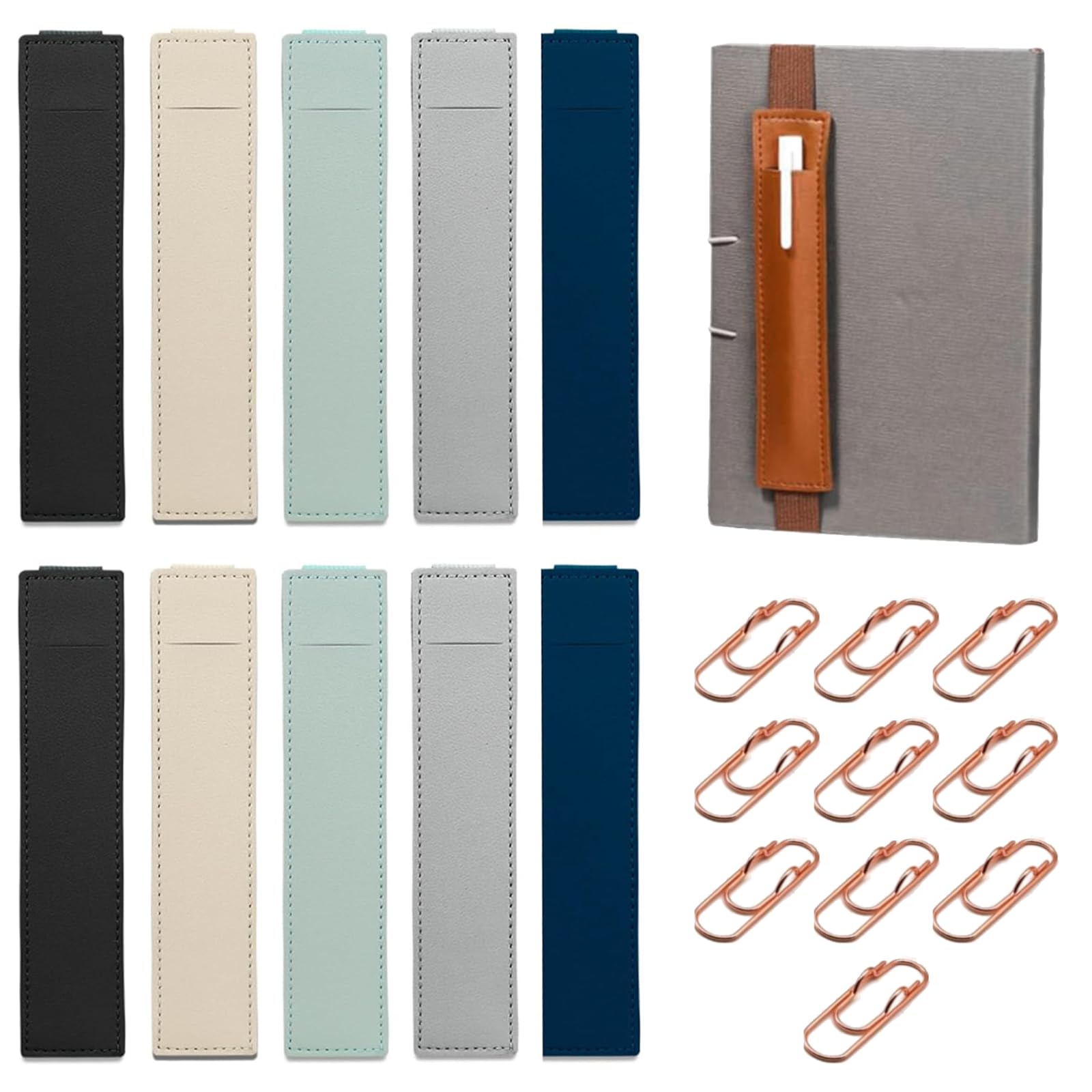 PU Leather Pen Sleeve Pouch Adjustable Elastic Band Pen Holder Adjustable Elastic Band Pen Holder MFCGHXR Leather Pen Case Holder 10PCS Leather Pen Sleeves (5 Colors)