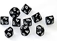 Chessex Dice Sets: Opaque Black with White - Ten Sided Die d10 Set (10)