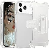 CCSamll for iPhone 17 Pro Max Case Crystal Clear with Belt Clip Holster, [Not Yellowing] [Military Drop Protection] Shockproof with 360°Rotating Kickstand for iPhone 17 Pro Max BLF Transparent