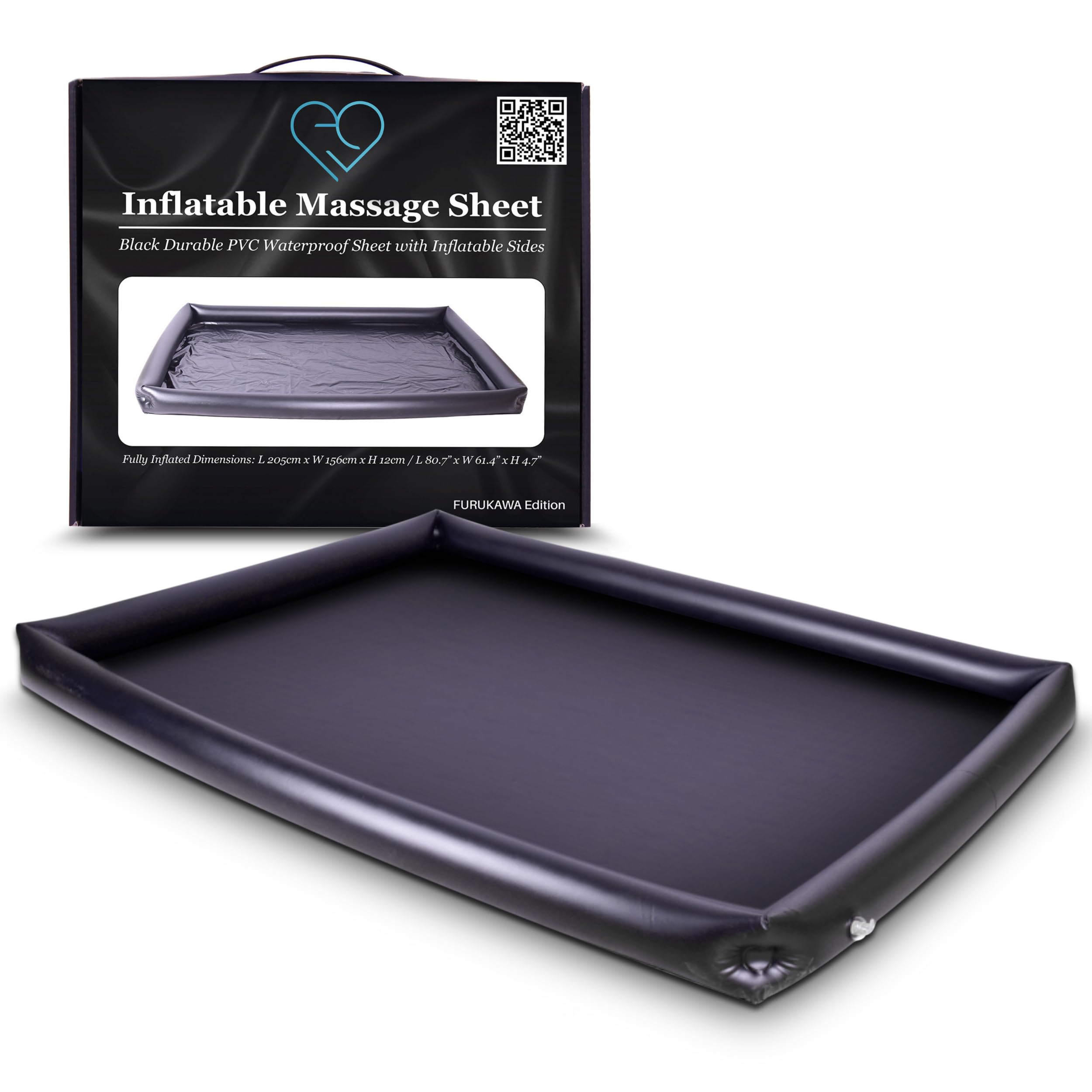Inflatable Nuru Massage Sheet with Inflatable Sides | Black Durable PVC Waterproof | 205cm x 156cm x 12cm | Protection Against Oil, Water-based, and Silicone-based Products