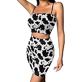 Suhoaziia Women's Ruched Cami Crop Top Bodycon Skirt 2 Piece Outfits Dress Sexy Mini Club Dress Slim Fit