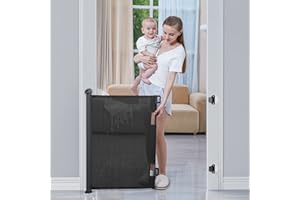 BabyBond Retractable Baby Gates, Punch-Free Install Baby Gate Extra Wide 55” X 33” Tall for Kids or Pets Indoor and Outdoor Dog Gates for Doorways, Stairs, Hallways, Black
