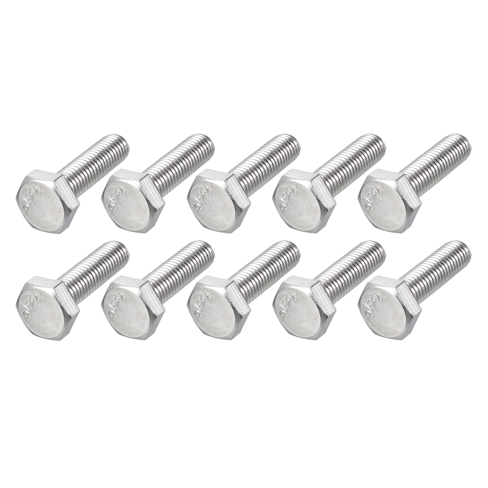 METALLIXITY Hex Bolts (M10-1.5x35mm) 10Pcs, 304 Stainless Steel Coarse Fully Threaded Hex Head Screw Bolt Machine Screws - for Furniture Repair, Silver