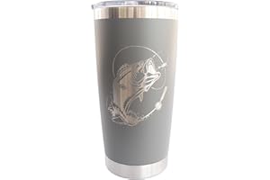 Fly Fishing Travel Mugs for Men, Fathers Day Gift for Him, 20oz Stainless Steel Coffee Tumbler with Lid, Bass Fishing Gifts