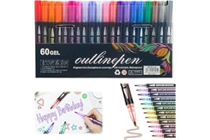 Dreamy Sparkle Dual-Line Contour Pen, Double Lines Squiggles Glitter Metallic Markers Outline Pen (60Colors, 1set)