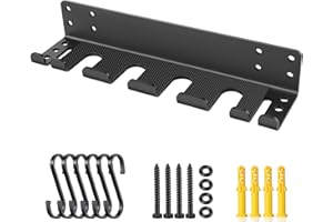 KDNVPS Heavy Duty Wall Mounted Barbell Holder, 5.8mm Thick Olympic Barbell Storage Rack with Hooks, Fits Bars Under 33mm, Space-Saving Home Gym Fitness Equipment Hanger