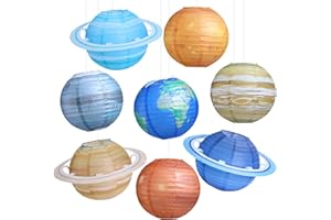 Fontien 8 pcs Planet Paper Lanterns,10 inch Outer Space Party Decorations, Solar System Hanging Paper Lanterns for Kids Birthday Baby Shower Science Classroom Home Decor