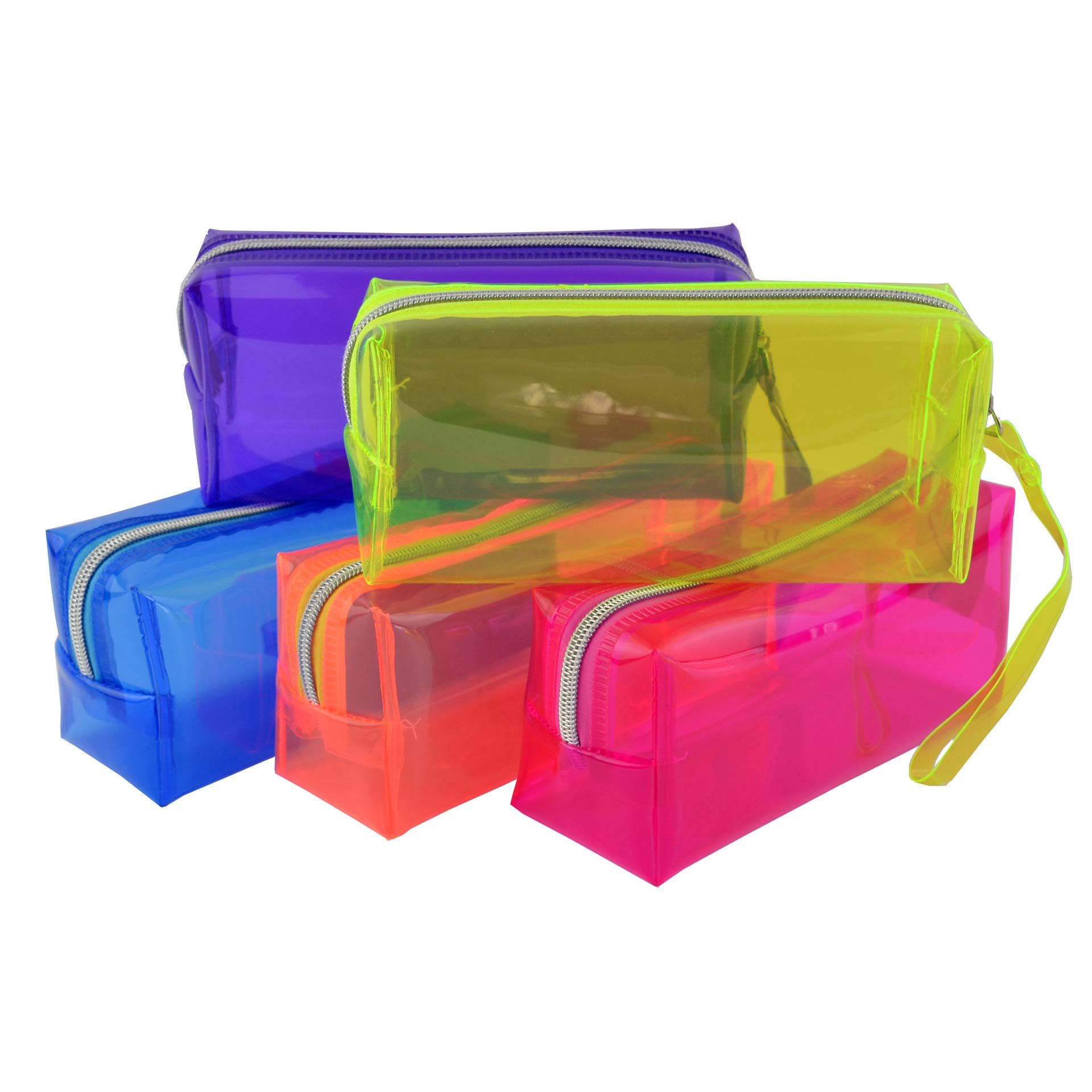 POWERTOOL PVC Transparent Pencil Bag, 3PCS Stationery Transparent Pencil Case Large Multi Functional Clear Travel Luggage Make up Cosmetic Bag Purple