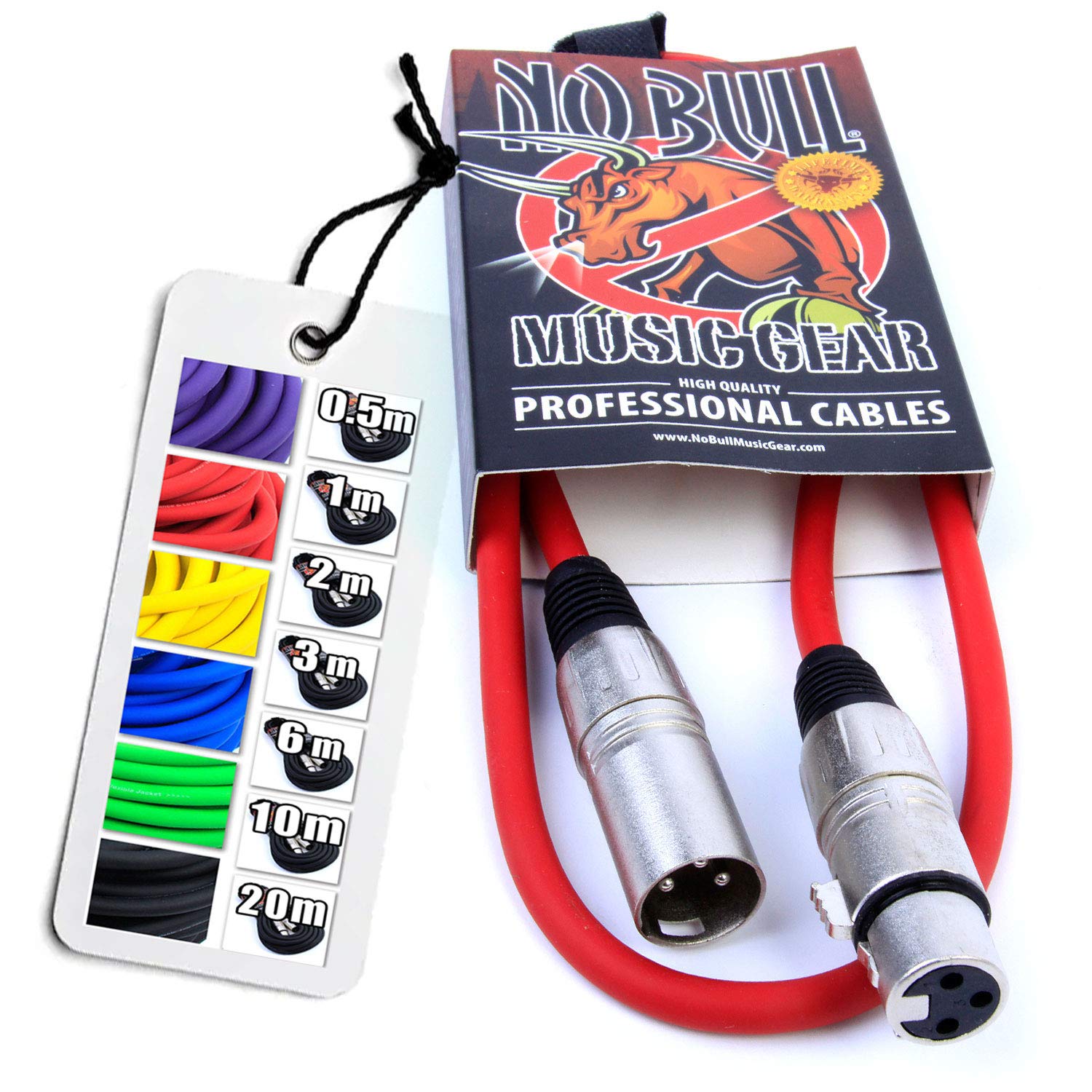 No Bull Nordell Music Gear' Premium XLR Cable (Red, 1m): Achieve a Clearer Audio Signal with a Balanced Male to Female Microphone Lead, plus Cable Tie