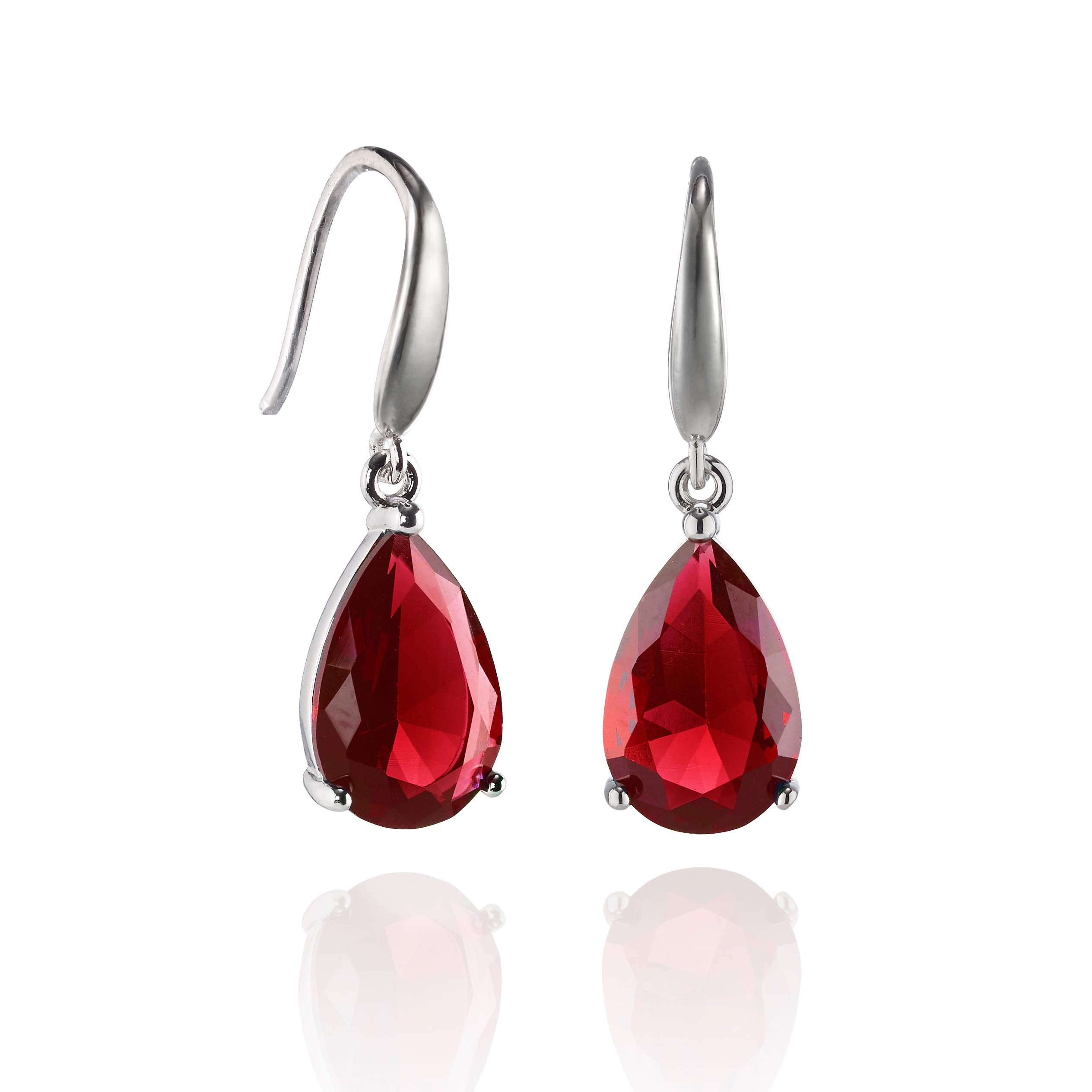 namana Silver Pear Drop Earrings for Women and Teen Girls, Red Earrings for Women with Red CZ Stones, Simple Red and Silver Drop Earrings for Women with Giftbox