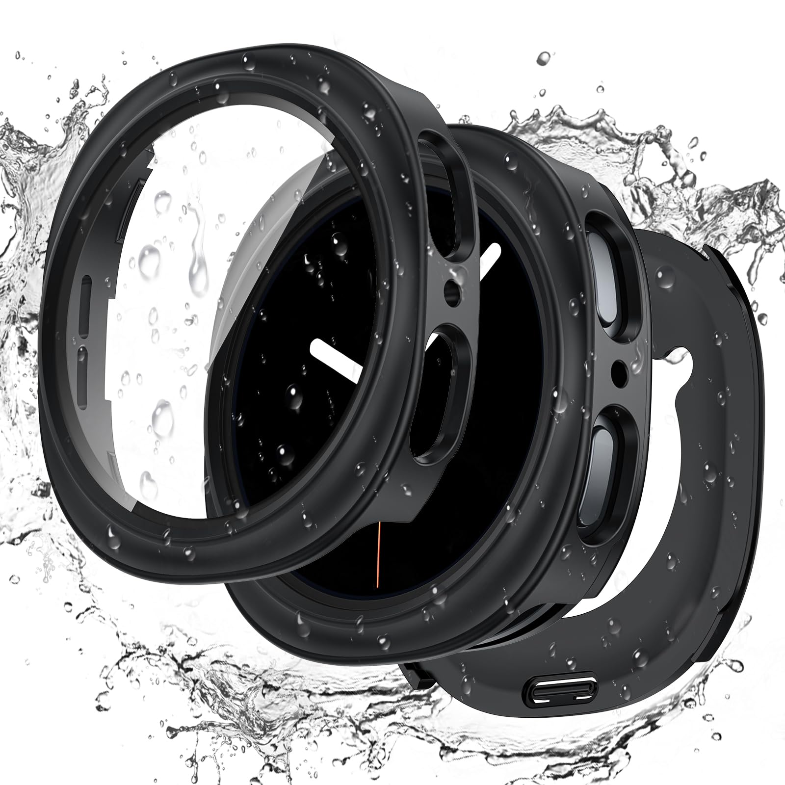 [2 in 1] Goton Waterproof Case for Samsung Galaxy Watch 8 7 6 5 4 FE 44mm 40mm, 360° Protective Hard PC Front & Back Bumper with Tempered Glass Screen Protector for Galaxy Watch Cover 8 40mm