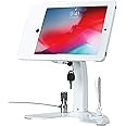 Dual Locking Stand – CTA Security Kiosk with Locking Case, Cable, Stylus, Tether, and 360-Degree Rotating Base for iPad Pro 10.5”, iPad Air 3, and Headphone Jack. (PAD-ASKTW) - White