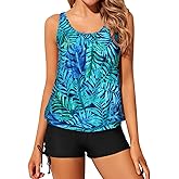 Yonique Blouson Tankini Swimsuits for Women 2 Piece Bathing Suits Tops with Boyshorts Modest Loose Fit Swimwear