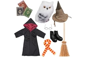 NEVGVUP Wizard Christmas Elf Accessories for Elf Doll Clothes Christmas Costume Includes Robe, Broom, Scarf, Mini Glasses, Mini Book, Owl, Shoes and Hat(Wizard Setting pro)