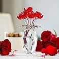 Red Crystal Rose Flower Figurine with Base,Glass Flower Bouquet Gifts for Women Girlfriend Wife,Handmade Crystal Flower Collectible Home Table Decor ​for Valentine's Day Wedding Anniversary