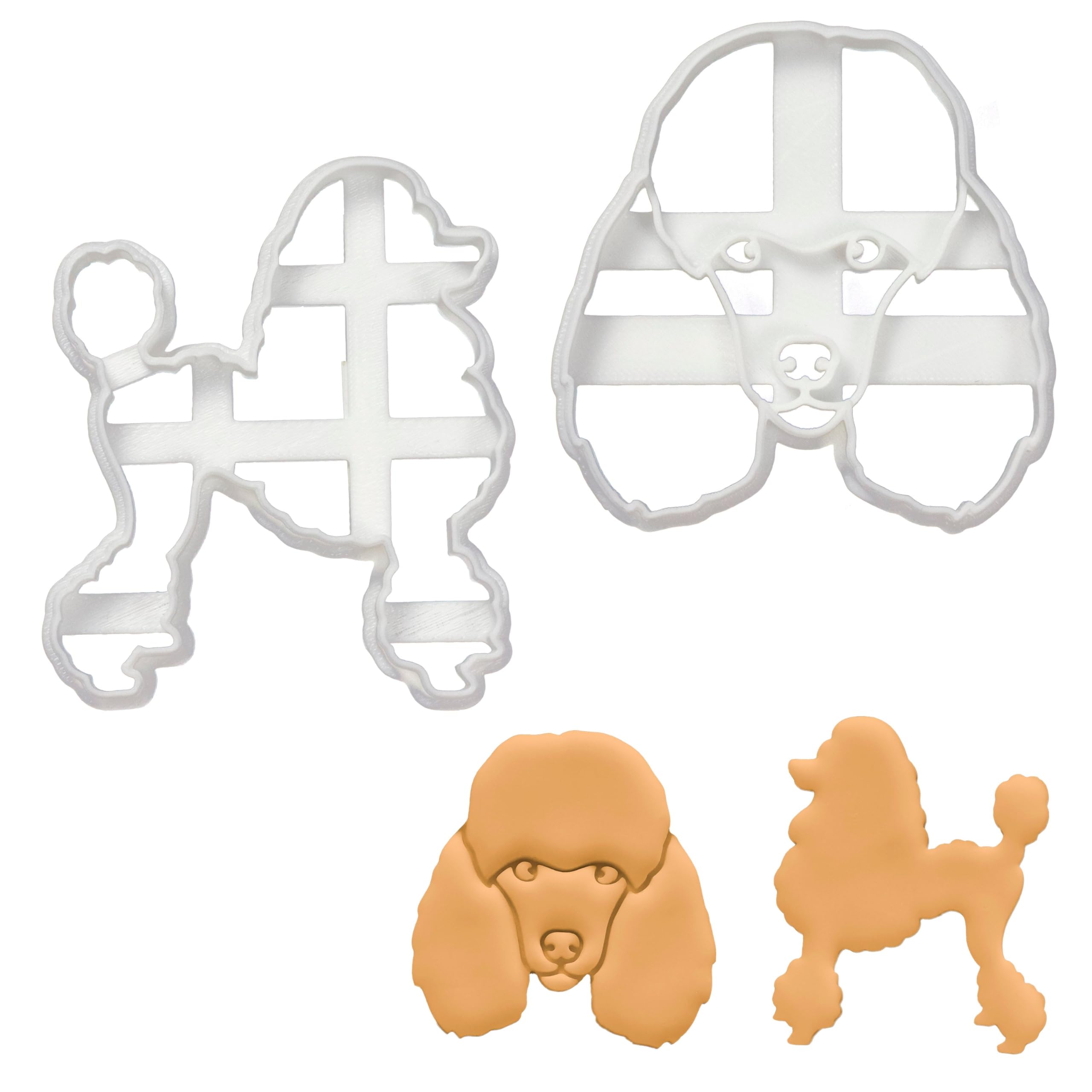 Bakerlogy 2 Poodle Cookie Cutters (Poodle Silhouette & Face) - 3D Printed, Dishwasher Safe, Ideal for Dough, Fondant, Clay