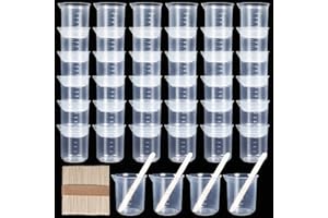 PHINICCO 40 PCs 50ML Resin Measuring Cup Reusable Resin Cups Plastic Beakers, 50 PCS Wooden Stir Stick Multipurpose Mixing Cups for Resin Epoxy Mixing Painting Lab Use