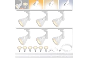 Yuemegou 6 Lights H Type LED Track Lighting Complete Kit Plug in, 20W 120V PAR20 3CCT Replaceable Bulbs Brightness Dimmable 20%-100% Include 6.56ft Track Rails for Accent Area Lighting