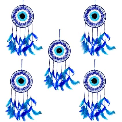 Reiki Crystal Products Evil Eye Dream Catcher Wall Hanging for Positive Energy and Protections Size 35 x 15 cm Approx Pack of Combo 5 pc