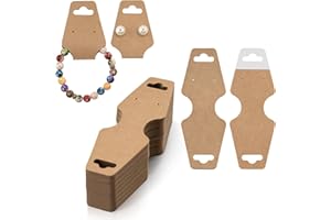 joycraft 100Pcs Bracelet Display Cards, 4.7x1.7Inch Self-Adhesive Necklace Display Cards, Earring Paper Holder Tags, Brown Jewelry Packaging Tags for Earring Bracelets Jewelry Scrunchies Keychain
