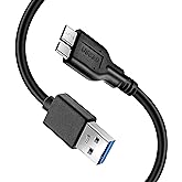 USB 3.0 A Male to Micro USB 3.0,Micro B Cable Sync Cord,Data Wire Compatible with Seagate,Samsung,My Passport and More Extern