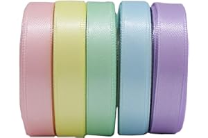 Satin Ribbon 3/8 Inch, Pastel Color Double Faced Ribbon for Gift Wrapping, Flower Bouquet, Wedding Party Decoration, Hair Bow