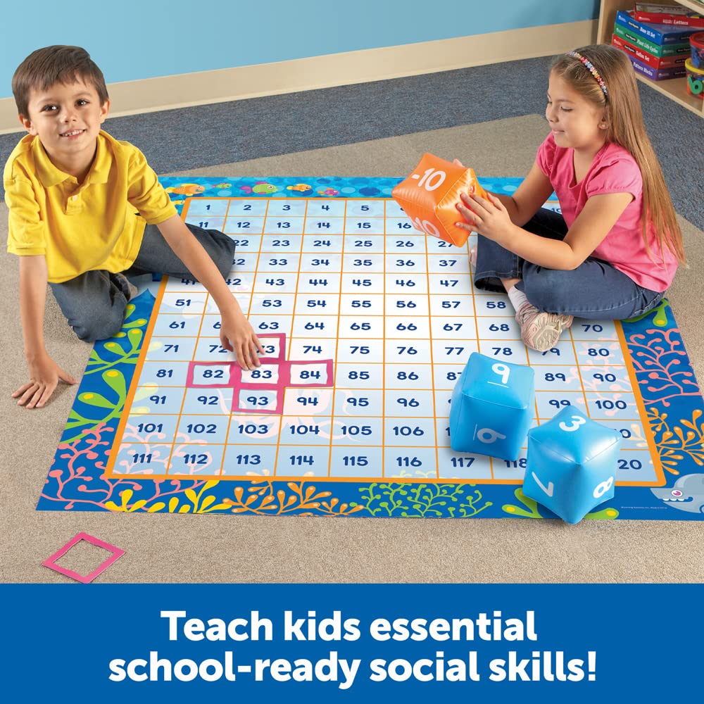 Learning Resources Make a Splash 120 Mat Floor Game - Math Manipulatives, Addition and Subtraction Board Games , Classroom Must Haves, Homeschool Supplies, Montessori Gifts for Boys and Girls