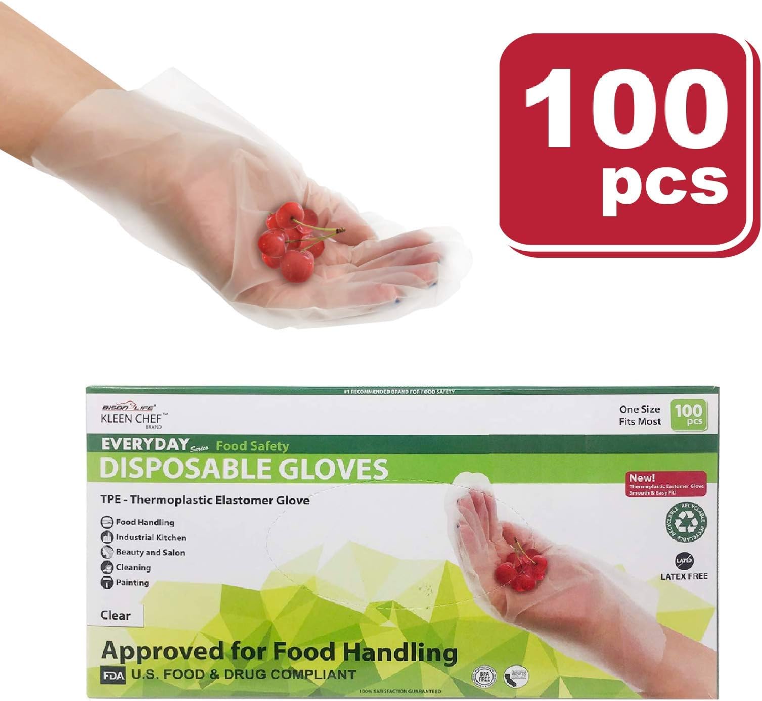 KLEEN CHEF Food Service Hybrid Gloves | Powder Free, Latex Free, One Size Fits Most, 100 pcs