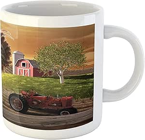 Taza de campo con imagen de granero con gallo, diseño de pájaro