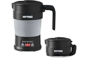 HYTRIC Travel Electric Kettle, 700ML Foldable Small Electric Kettle BPA-Free, Portable Kettle with Multifunctional Panel, Collapsible Hot Water Kettle with Keep Warm & Delay Start, 110V Black
