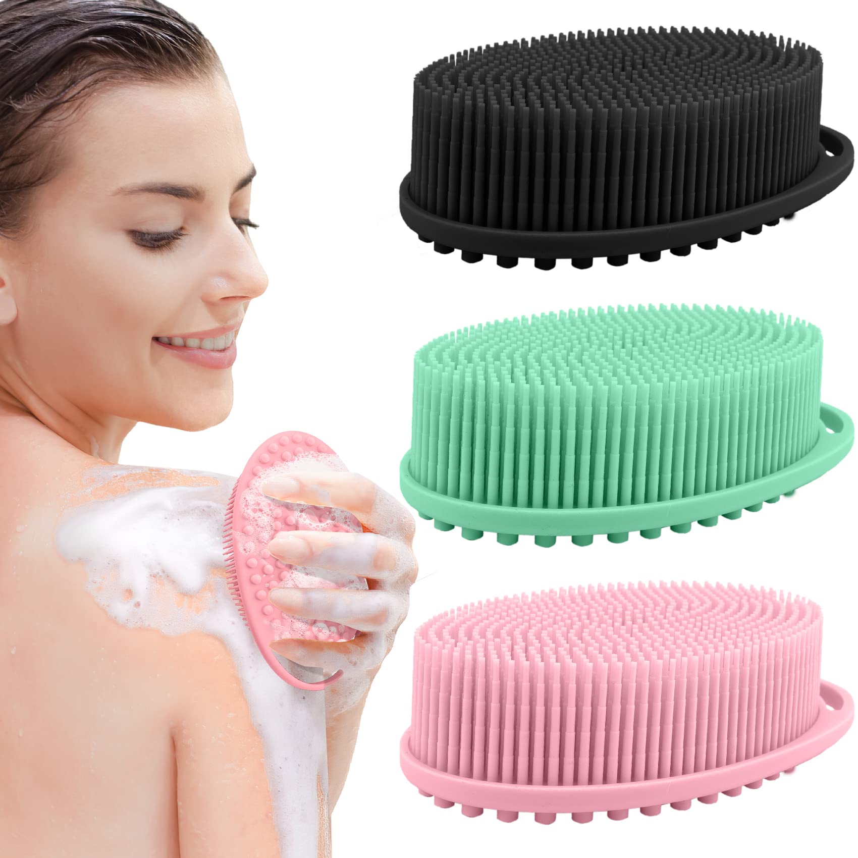 Photo 1 of 3 Pack Silicone Body Scrubber, Soft Silicone Loofah, Exfoliating Body Scrubber Fit for Sensitive and All Kinds of Skin, Rapid Foaming, Clean and Sanitary