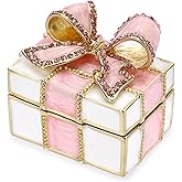 ELLDOO Mini Trinket Box, Bow-knot Gift Box Style Hinged Jewelry Box Vintage Metal Enameled Decorative Box Ring Earrings Jewelry Organizer Gift Box for Women Girls, Pink