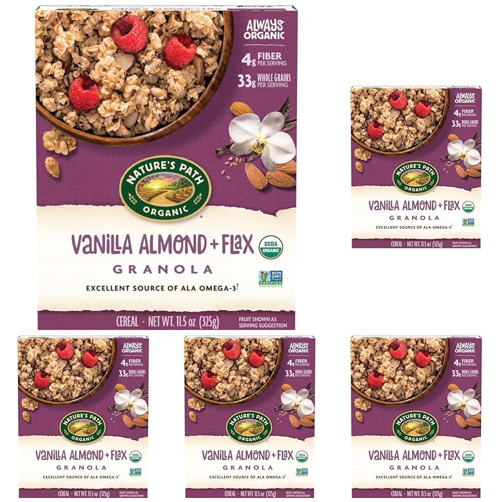 Nature's Path Organic Vanilla Almond + Flax Granola, 11.5 oz (Pack of 5), Non-GMO Image Nature's Path Organic Vanilla Almond + Flax Granola, 11.5 oz (Pack of 5), Non-GMO Image